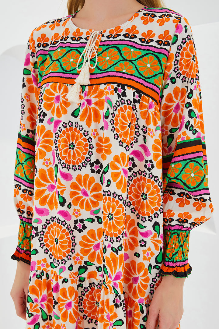 Bigdart Robe longue en viscose à motifs orange et vert pour femme 1947 - Orange