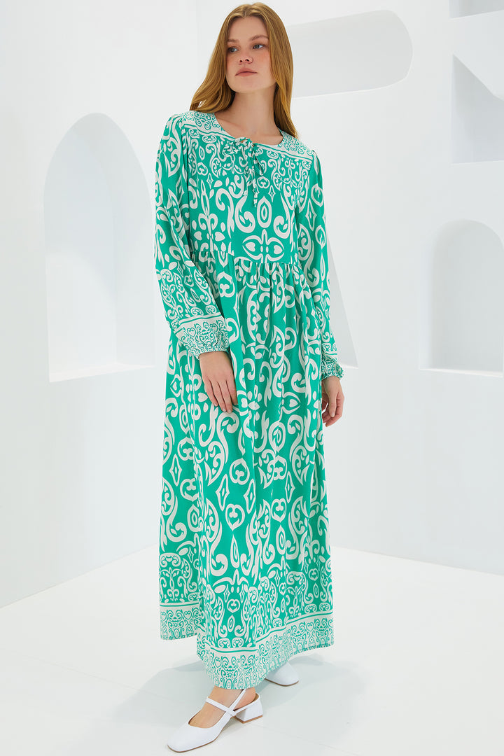 Bigdart Robe Longue en Viscose à Motifs Écru Vert Femme 1947