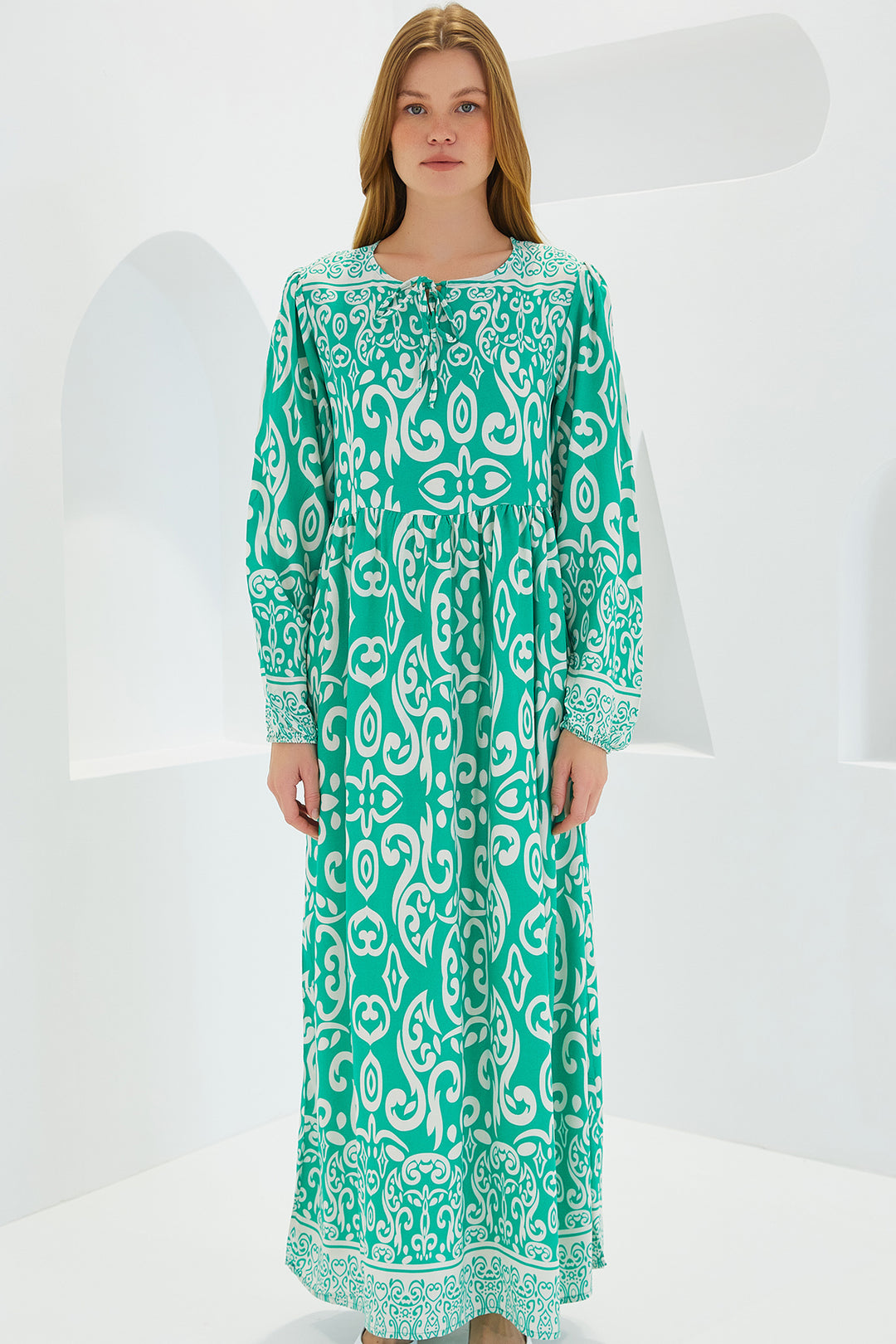 Bigdart Robe Longue en Viscose à Motifs Écru Vert Femme 1947
