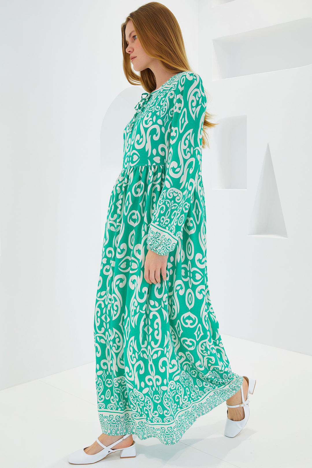 Bigdart Robe Longue en Viscose à Motifs Écru Vert Femme 1947