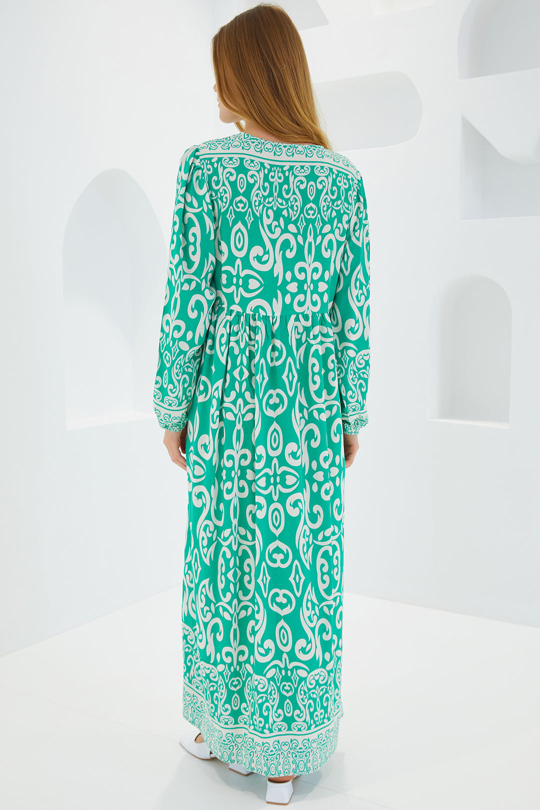 Bigdart Robe Longue en Viscose à Motifs Écru Vert Femme 1947