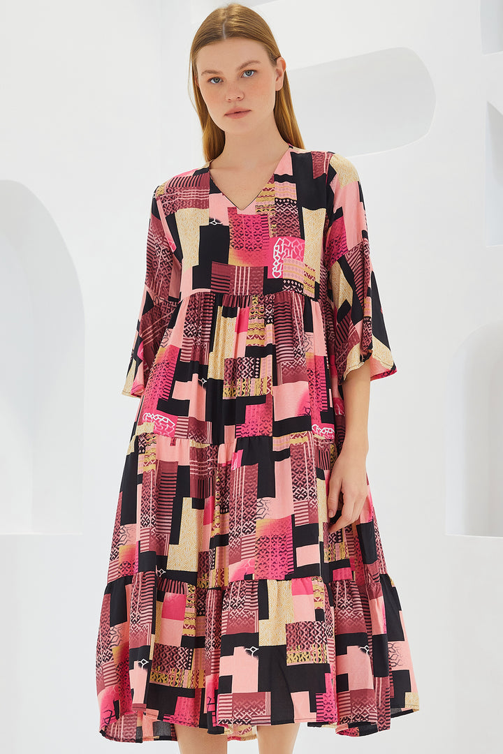 Bigdart Robe en viscose à manches courtes fuchsia et noire pour femme 1959
