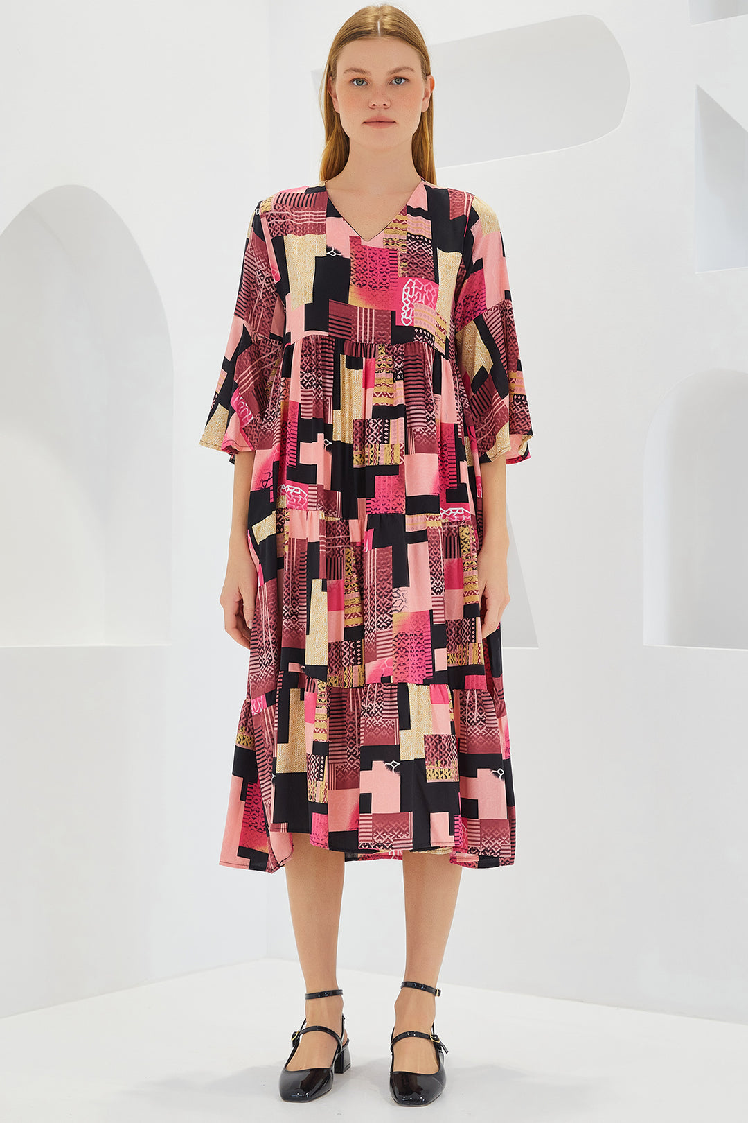 Bigdart Robe en viscose à manches courtes fuchsia et noire pour femme 1959