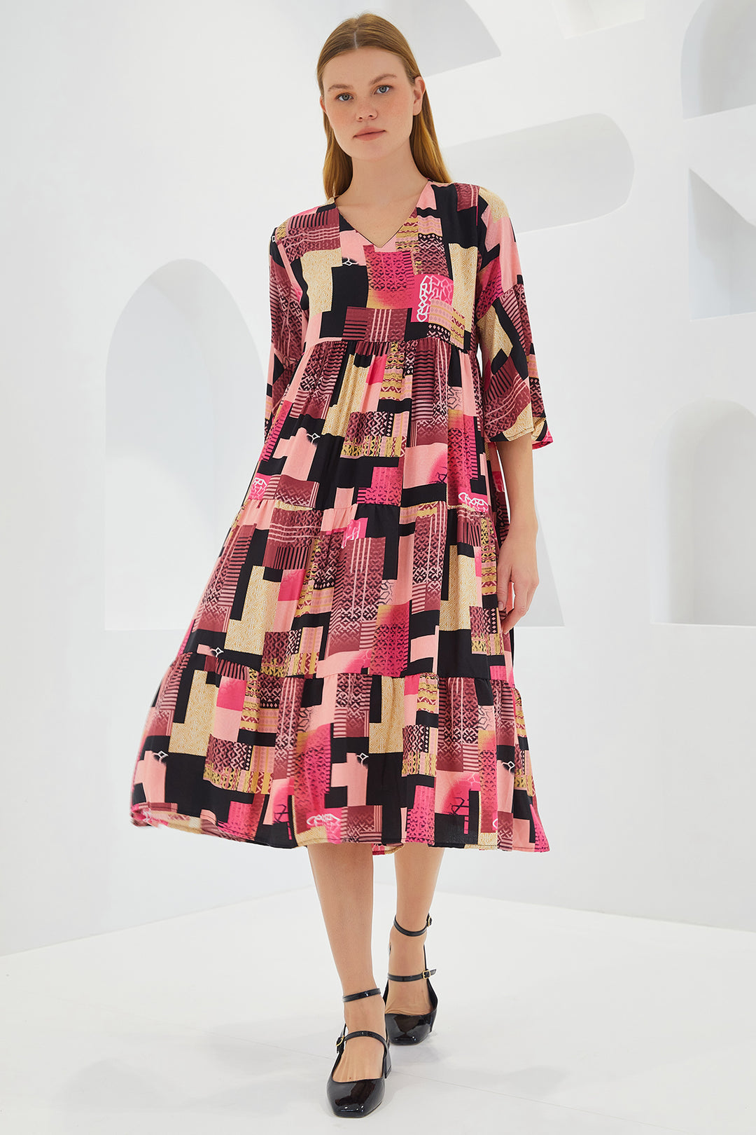 Bigdart Robe en viscose à manches courtes fuchsia et noire pour femme 1959