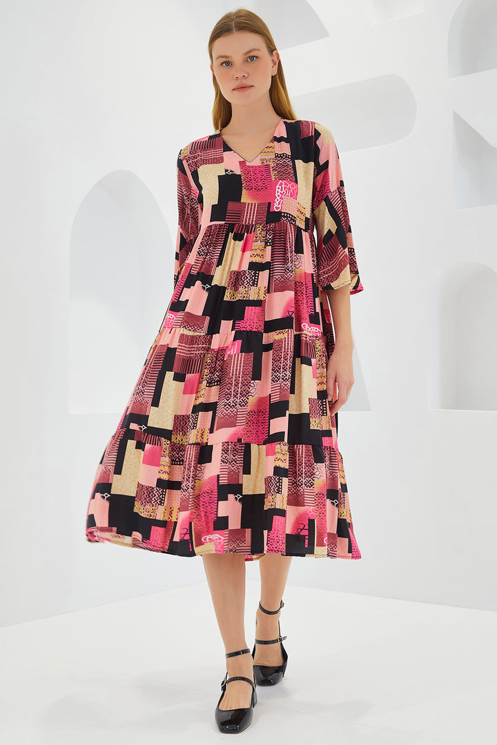 Bigdart Robe en viscose à manches courtes fuchsia et noire pour femme 1959
