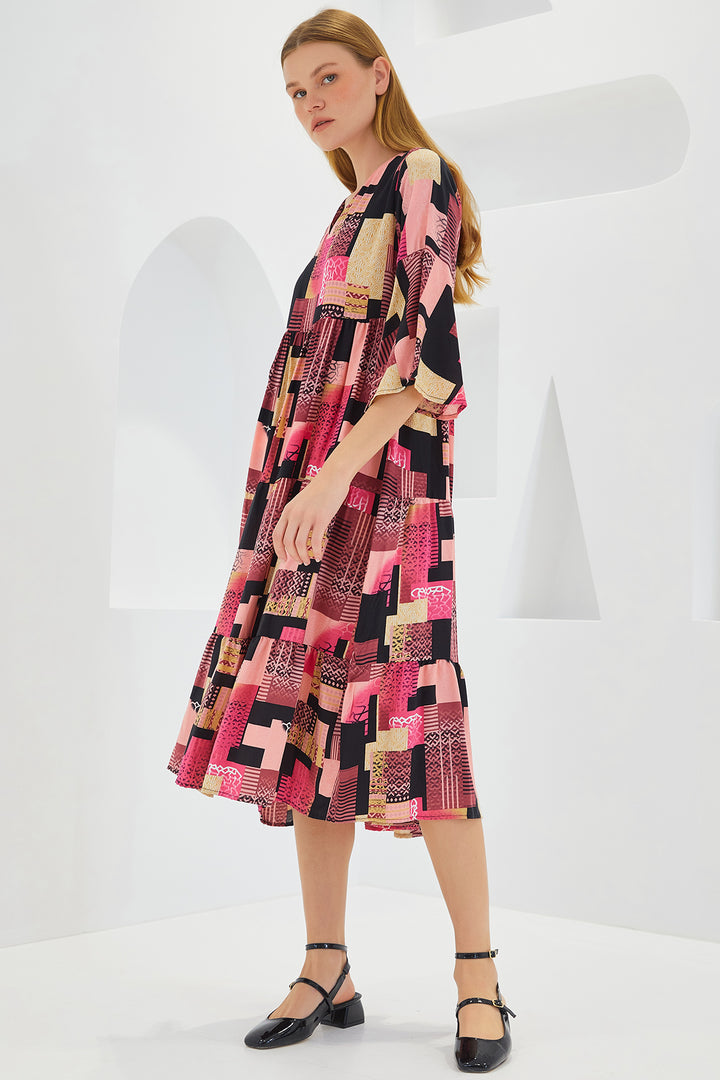 Bigdart Robe en viscose à manches courtes fuchsia et noire pour femme 1959
