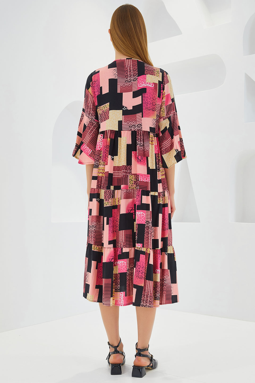 Bigdart Robe en viscose à manches courtes fuchsia et noire pour femme 1959