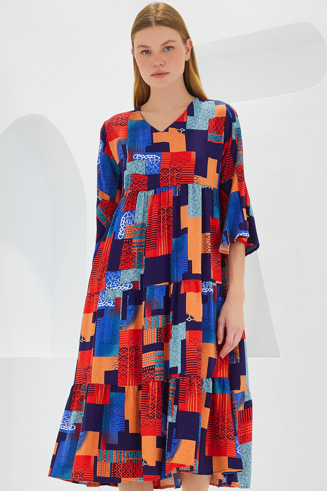 Bigdart Robe en viscose à manches courtes rouge et bleu pour femme 1959