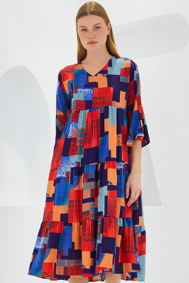 Bigdart Robe en viscose à manches courtes rouge et bleu pour femme 1959