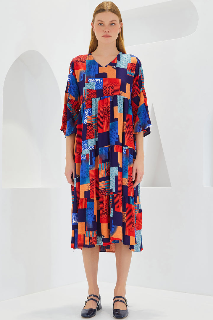 Bigdart Robe en viscose à manches courtes rouge et bleu pour femme 1959