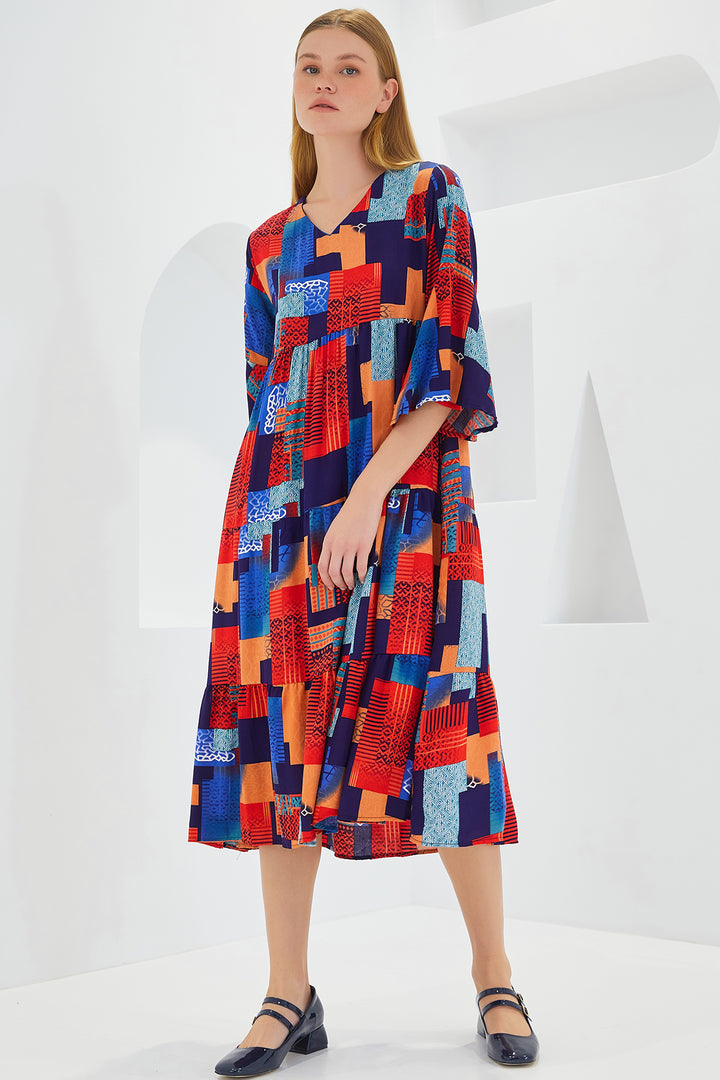 Bigdart Robe en viscose à manches courtes rouge et bleu pour femme 1959