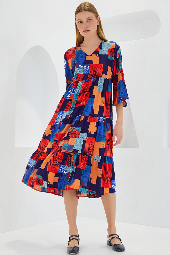 Bigdart Robe en viscose à manches courtes rouge et bleu pour femme 1959