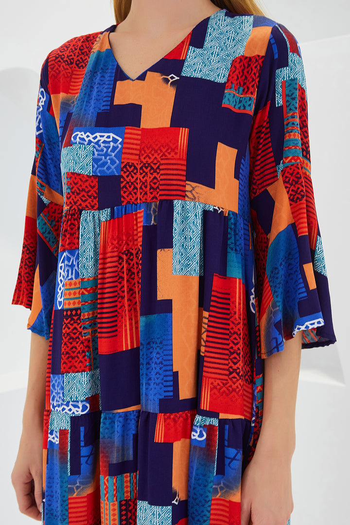 Bigdart Robe en viscose à manches courtes rouge et bleu pour femme 1959