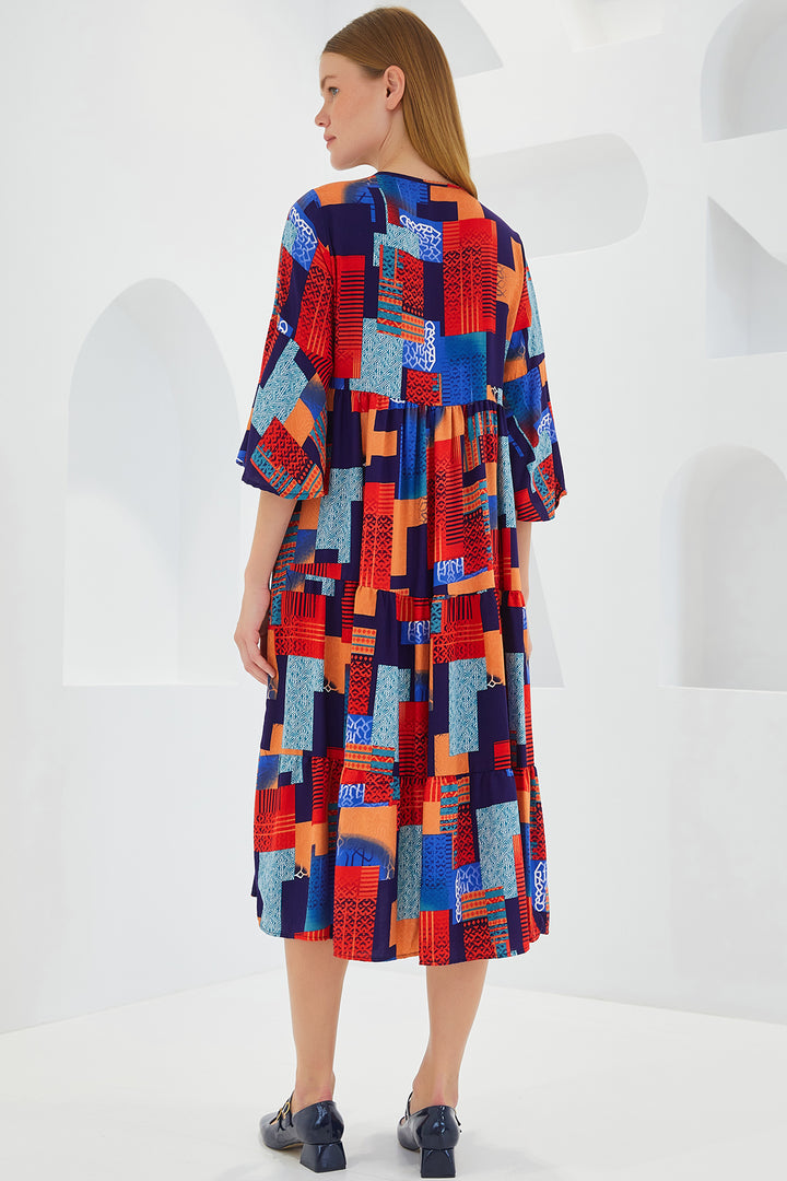 Bigdart Robe en viscose à manches courtes rouge et bleu pour femme 1959