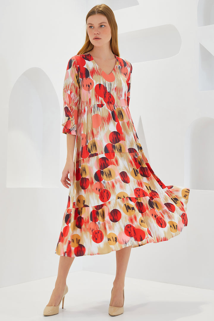 Bigdart Robe en viscose à manches courtes terre cuite et écru pour femme 1959