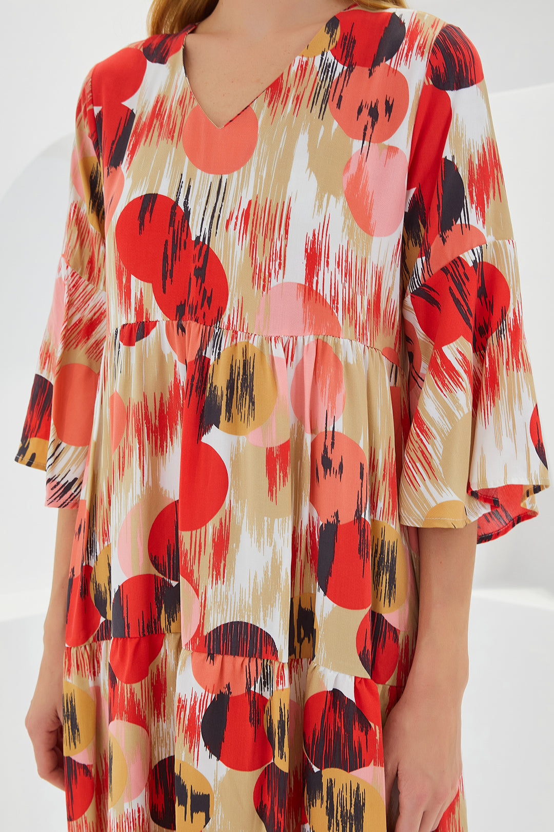 Bigdart Robe en viscose à manches courtes terre cuite et écru pour femme 1959