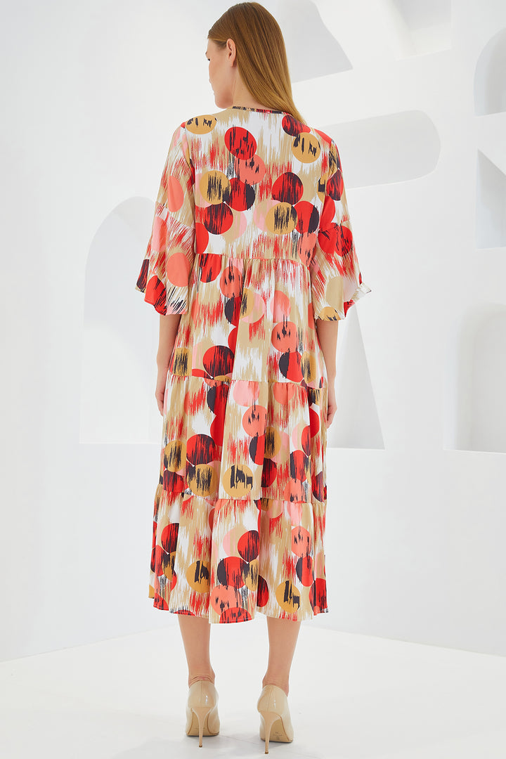 Bigdart Robe en viscose à manches courtes terre cuite et écru pour femme 1959