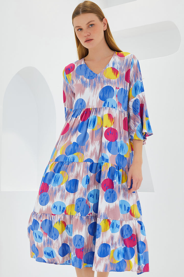 Bigdart Robe en viscose à manches courtes bleue et rouge pour femme 1959
