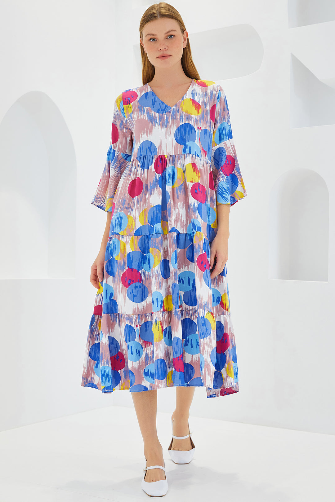 Bigdart Robe en viscose à manches courtes bleue et rouge pour femme 1959