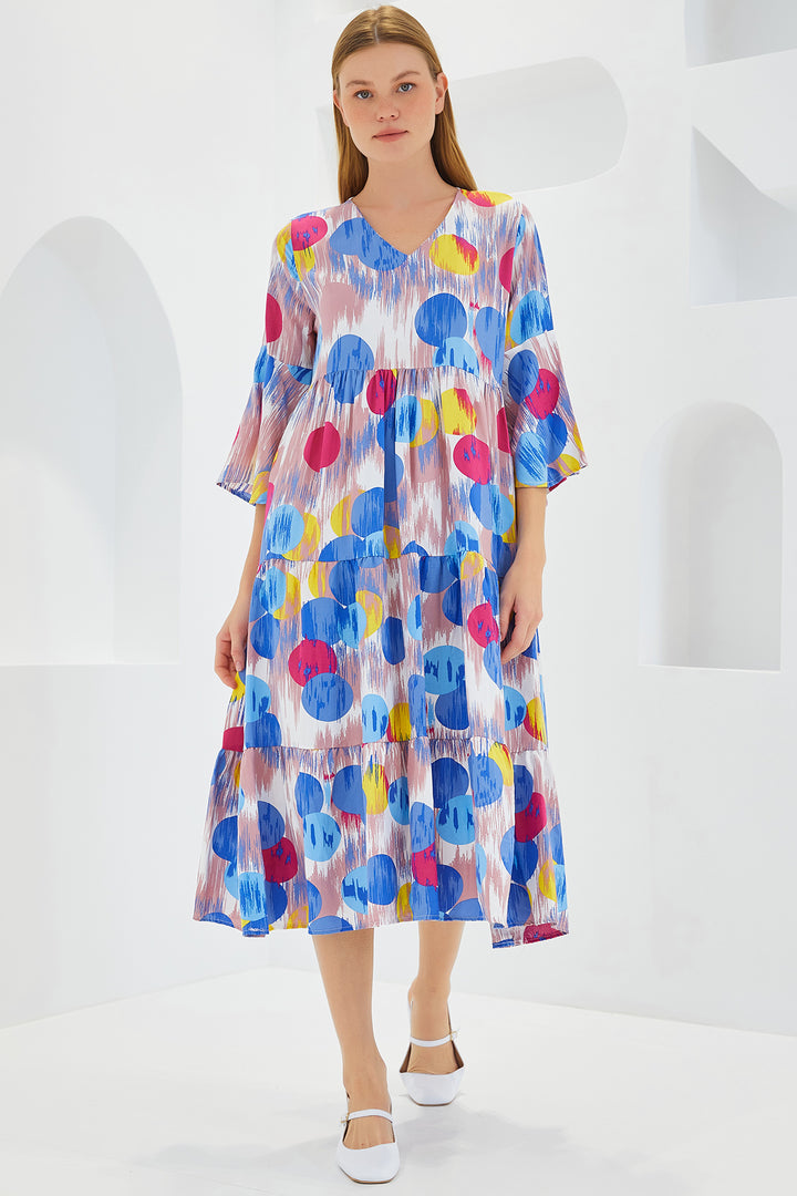 Bigdart Robe en viscose à manches courtes bleue et rouge pour femme 1959