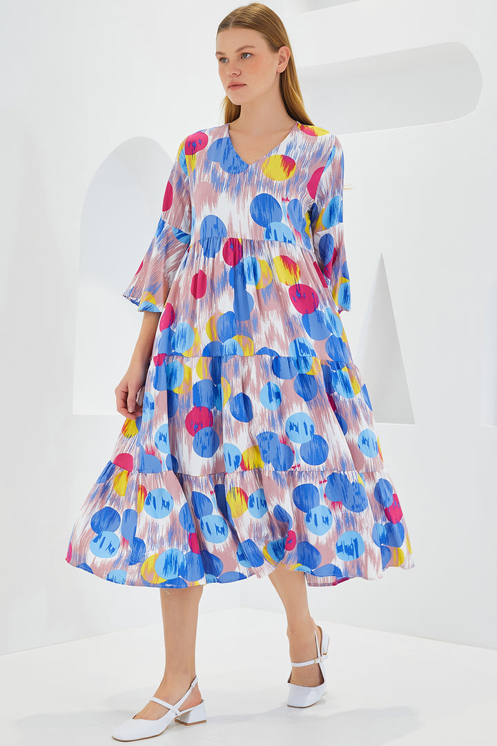 Bigdart Robe en viscose à manches courtes bleue et rouge pour femme 1959