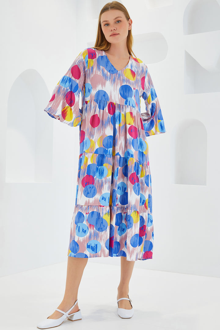 Bigdart Robe en viscose à manches courtes bleue et rouge pour femme 1959
