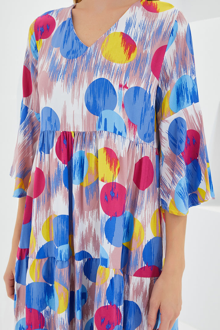 Bigdart Robe en viscose à manches courtes bleue et rouge pour femme 1959