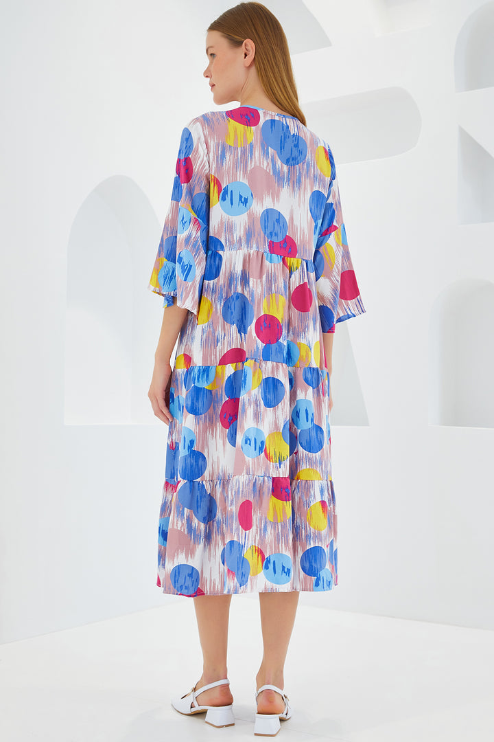 Bigdart Robe en viscose à manches courtes bleue et rouge pour femme 1959