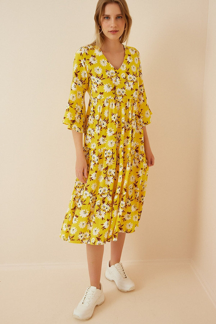 Bigdart 1959 Robe en viscose à motifs - Jaune
