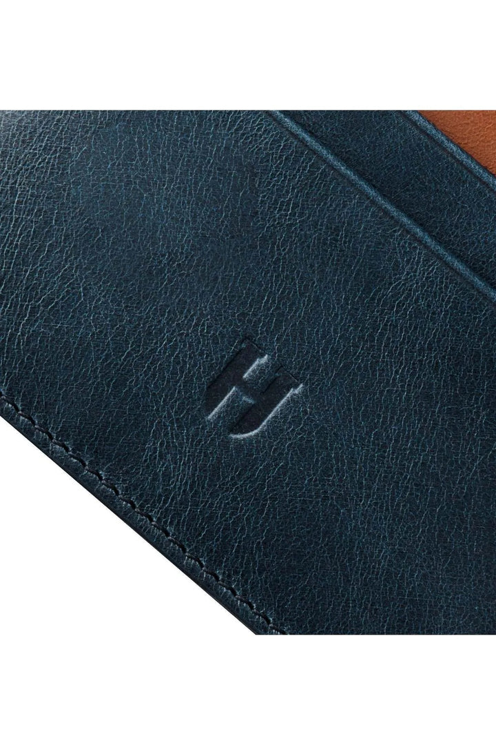Helmbrook Porte-cartes fin en cuir véritable pour homme avec protection RFID Elton Navy Blue Plus