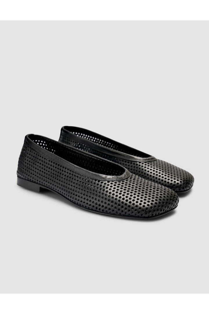 Cabani Shoes %100 Cuir véritable Ballerines noires perforées pour femmes - Noir