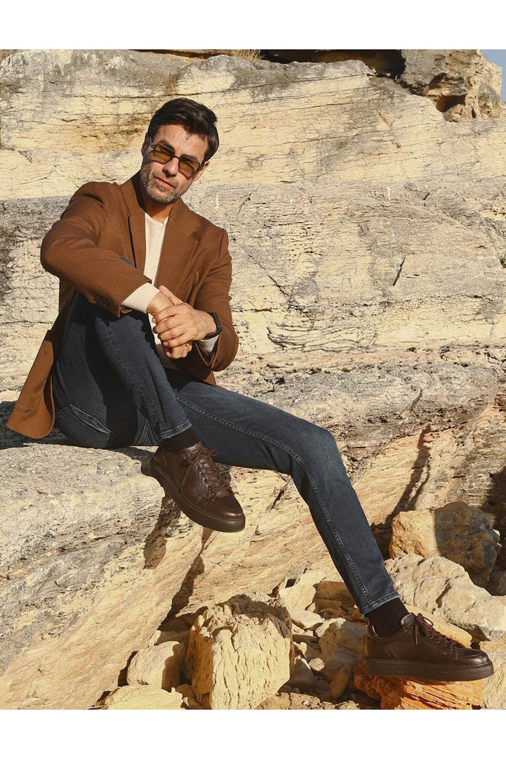 Cabani Shoes Chaussures de sport pour hommes en cuir véritable marron à lacets sur mesure - Marron