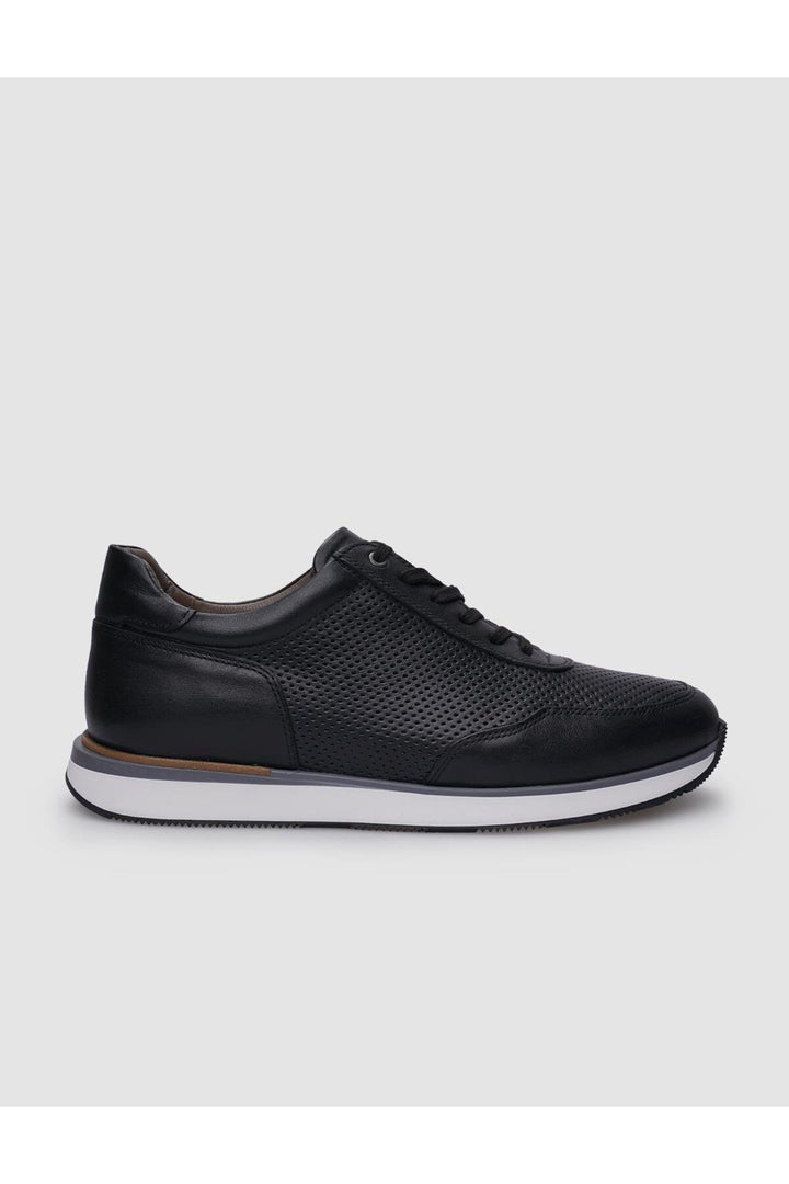 Cabani Shoes %100 Cuir véritable Baskets pour hommes noires à lacets - Noir