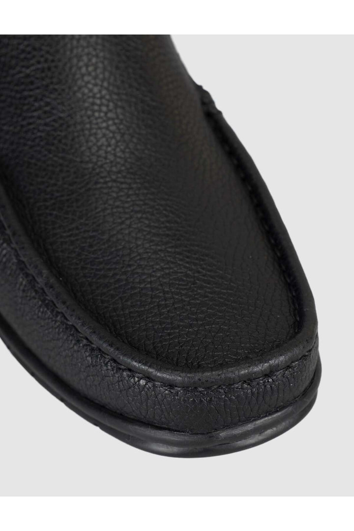 Cabani Shoes Chaussures Loafer pour homme en cuir véritable noir avec détails de couture. - Multicolore