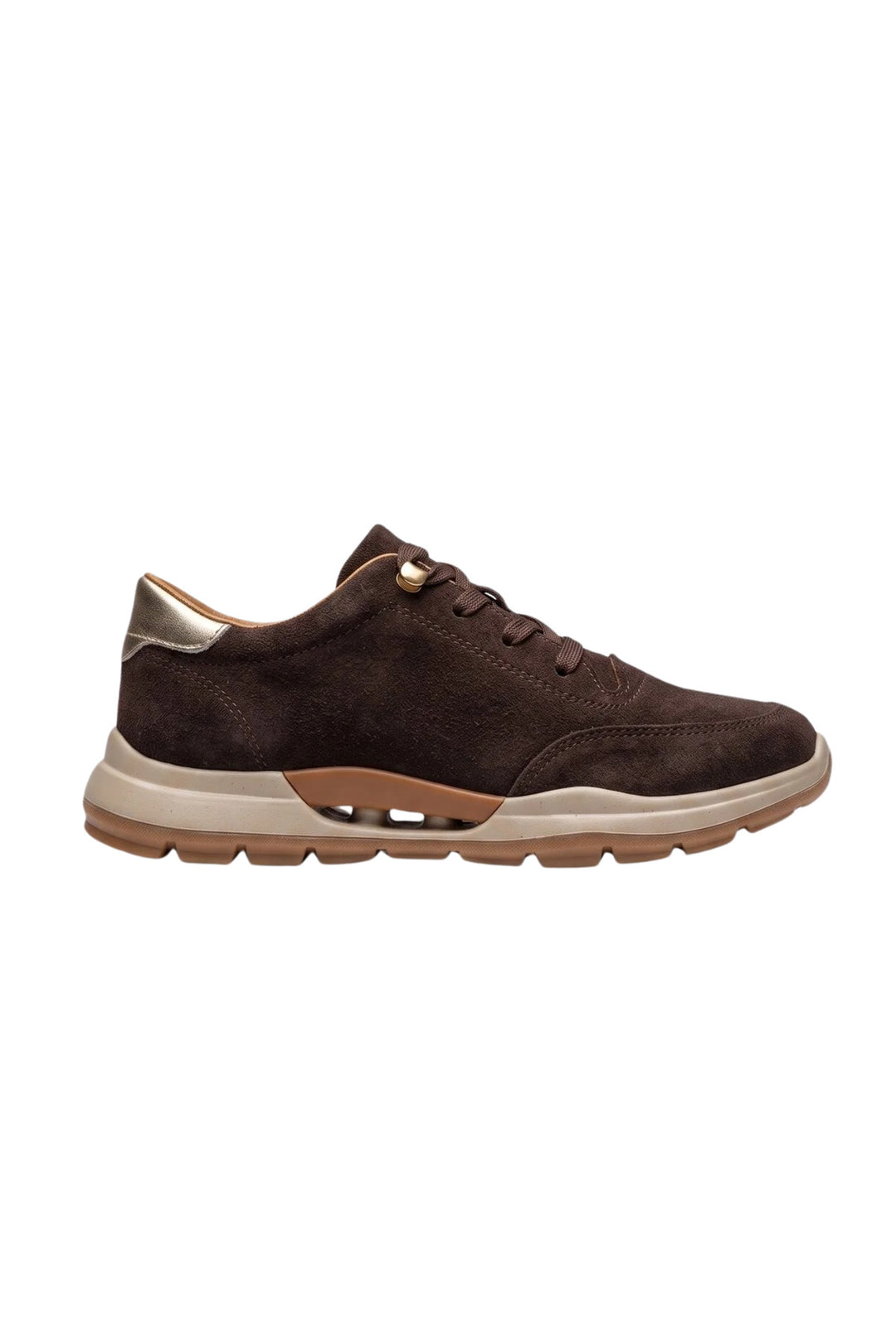 Wavelys MARA Chaussures de marche et de sport élégantes en cuir suédé véritable avec lacets intelligents et semelle confortable. - Marron