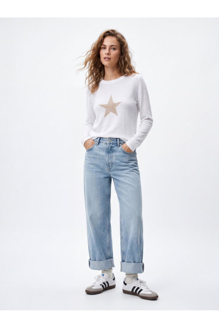LTB Sweatshirt Blanc Basic avec Imprimé à Manches Longues - Blanc