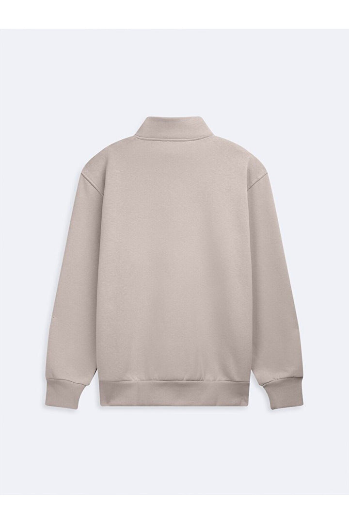 LTB Sweat-shirt classique beige à manches longues avec demi-fermeture éclair