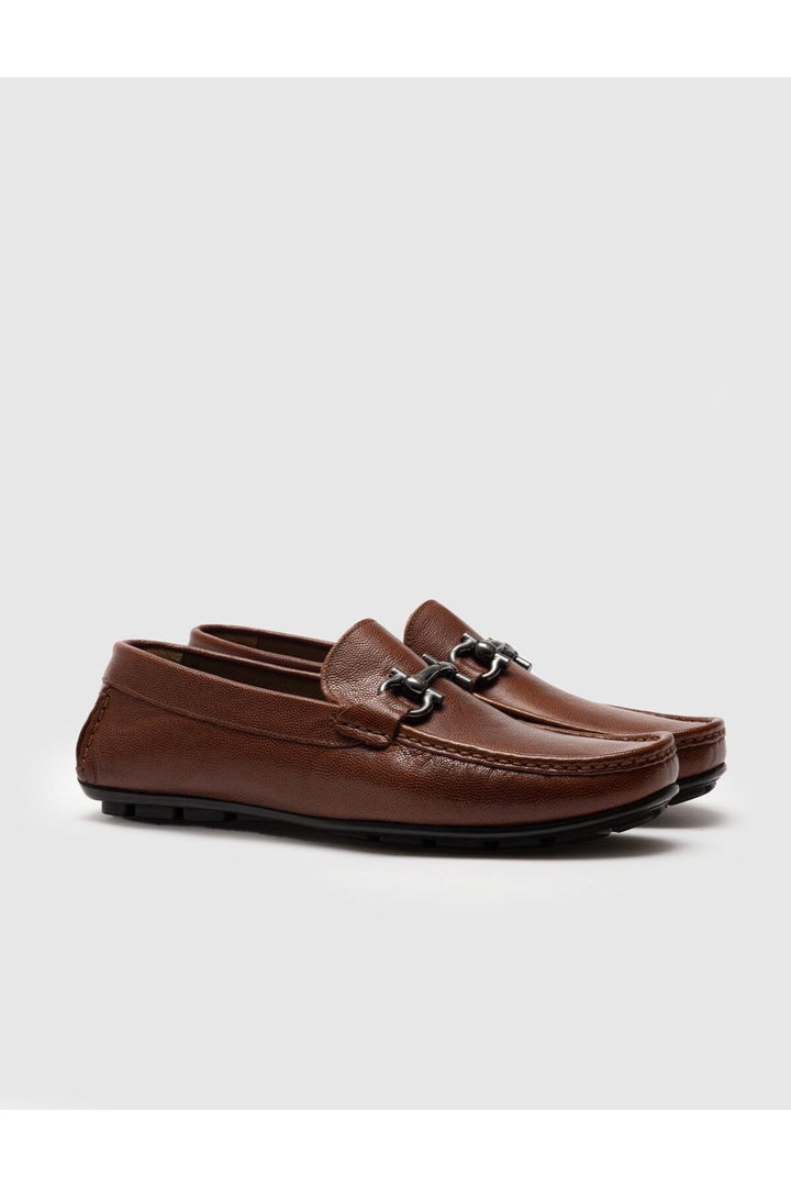 Cabani Shoes Chaussures Loafer pour hommes en cuir véritable marron avec détail de boucle - Tabac