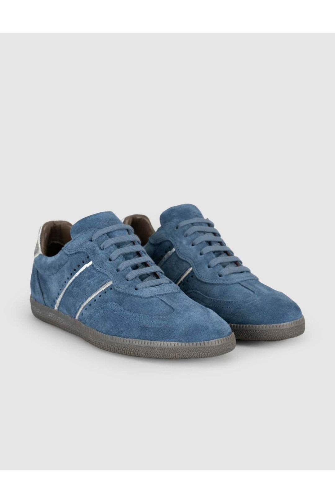 Cabani Shoes Santano %100 Cuir Véritable Baskets Femme Suède Bleue à Lacets - Multicolore
