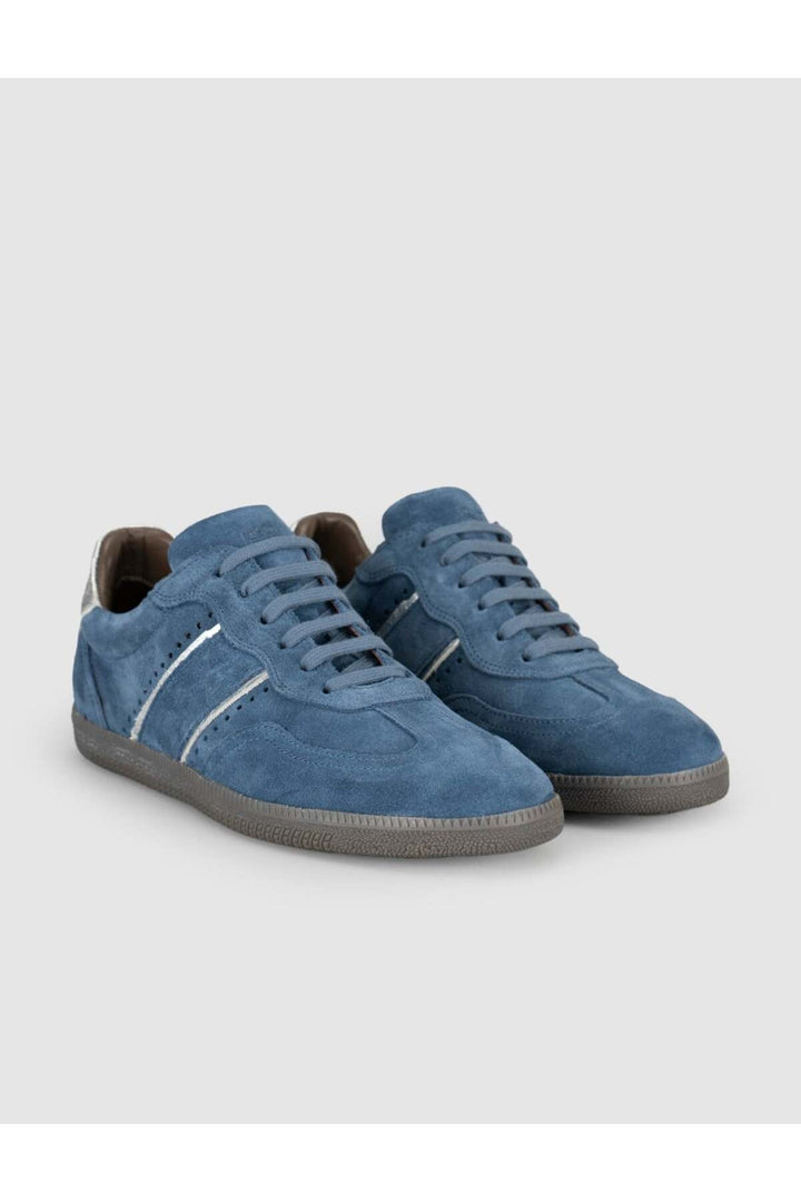 Cabani Shoes Santano %100 Cuir Véritable Baskets Femme Suède Bleue à Lacets - Multicolore