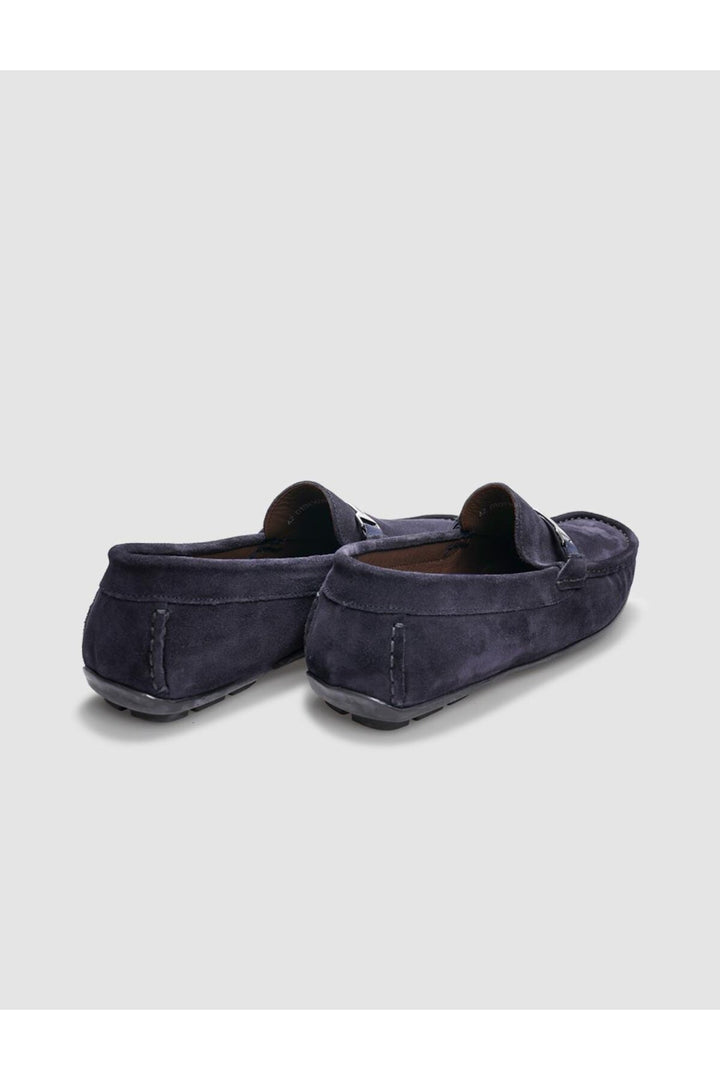 Cabani Shoes Mocassin pour homme en cuir véritable en suède bleu marine avec boucle. - Bleu marine