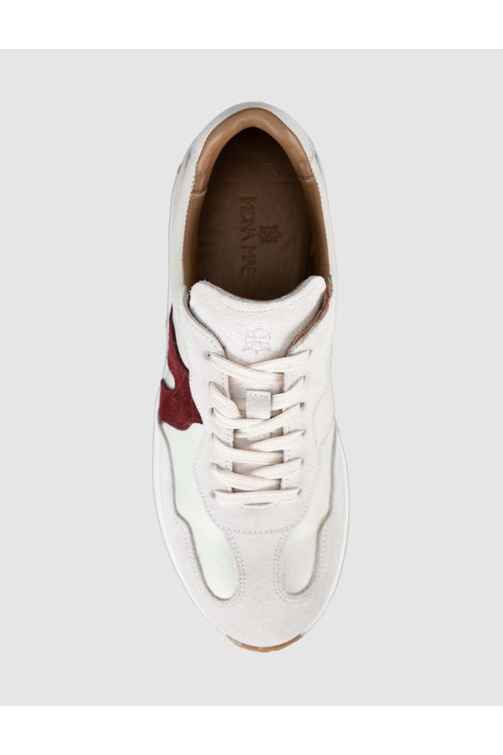 Cabani Shoes Baskets femme en cuir véritable blanc avec détails bordeaux - Blanc
