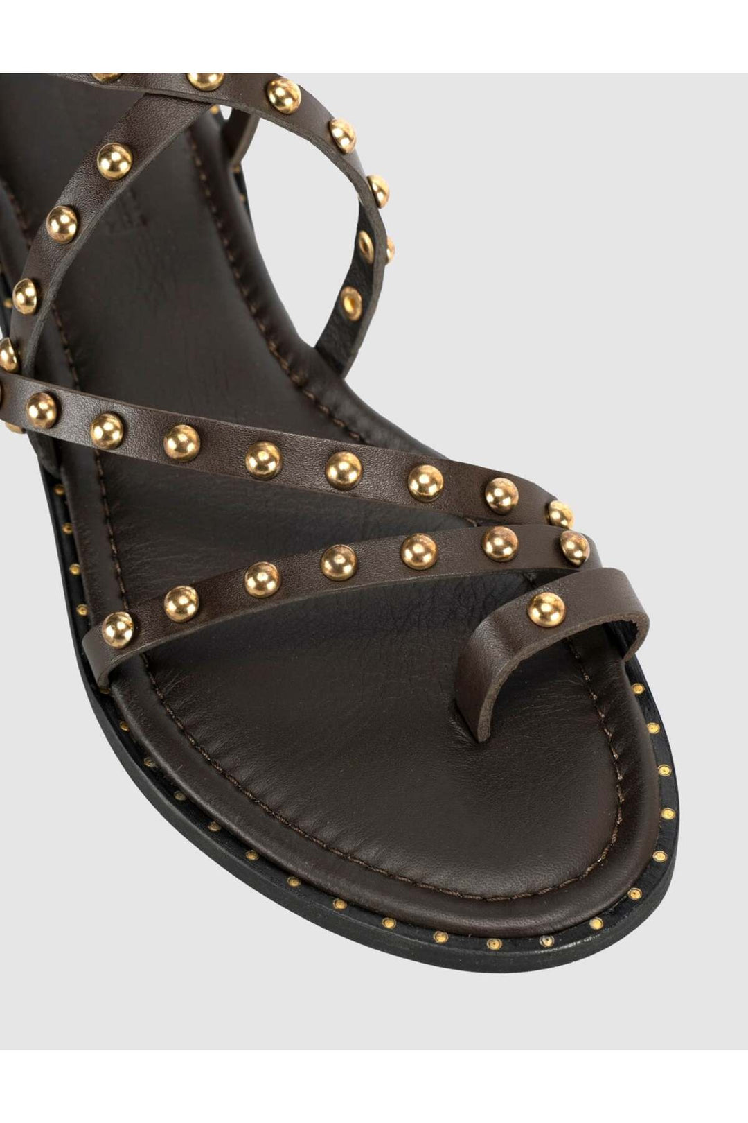 Cabani Shoes Sandales gladiateurs pour femmes en cuir véritable avec détails en pierre café. - Marron