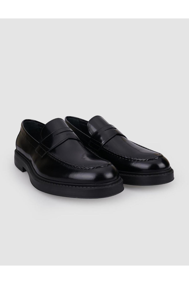Cabani Shoes Loafer pour homme en cuir véritable noir avec détail de ceinture d'ouverture à 100% Villara. - Multicolore