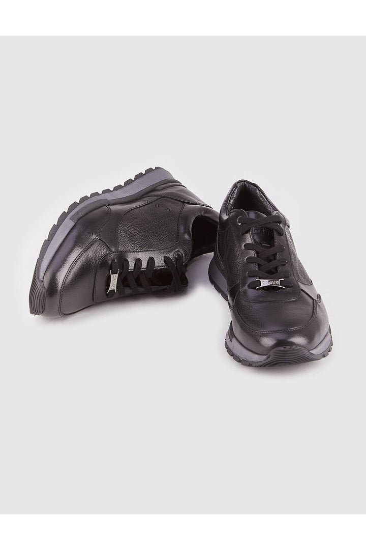 Cabani Shoes Chaussures de sport pour hommes en cuir véritable avec lacets noirs en cuir revêtu. - Noir