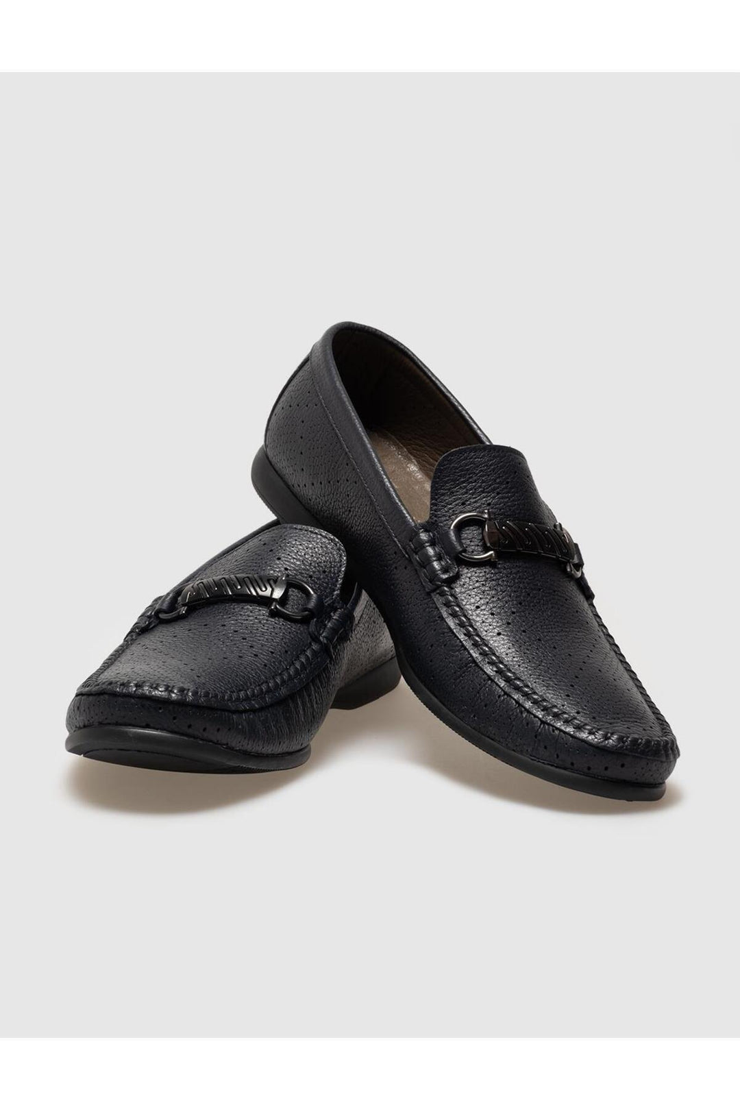 Cabani Shoes Mocassin pour homme en cuir véritable bleu marine avec boucle. - Bleu marine
