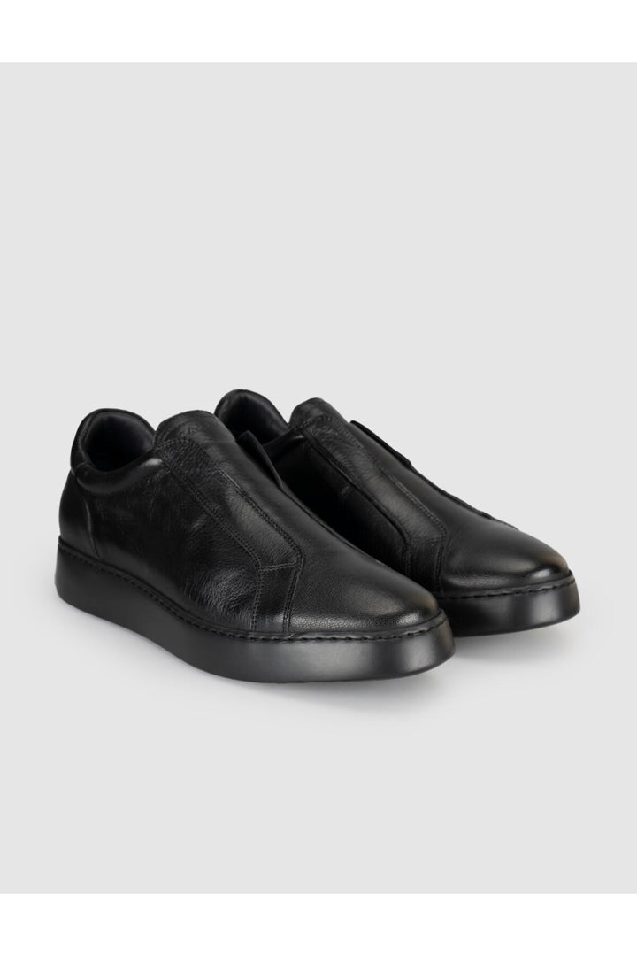 Cabani Shoes Baskets pour hommes en cuir véritable noir sans lacets - Multicolore