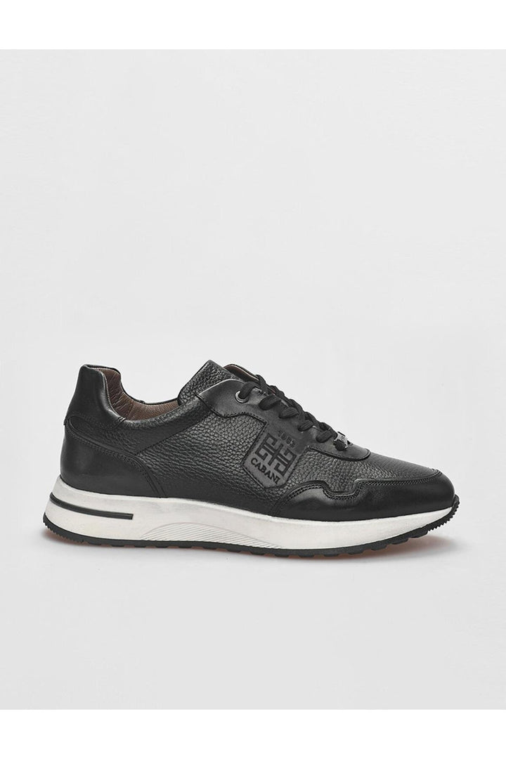 Cabani Shoes Chaussures de sport pour hommes en cuir véritable noires à lacets - Noir