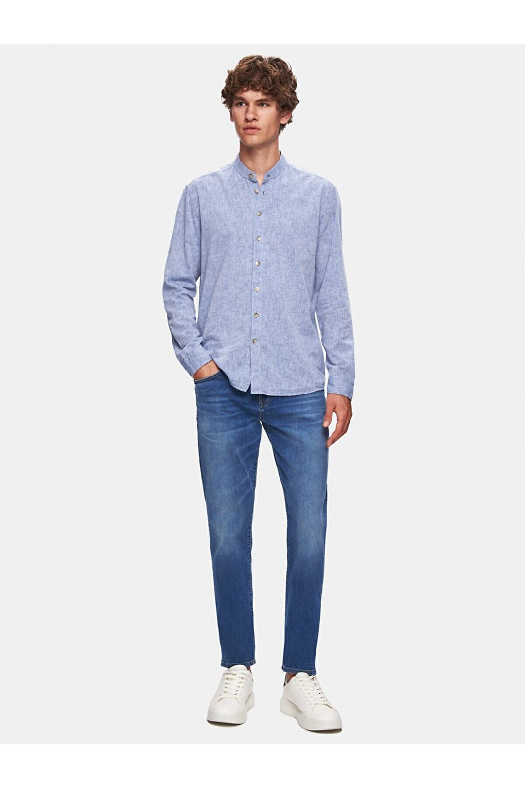 LTB Chemise bleue à manches longues Regular Judge Collar Linen Look