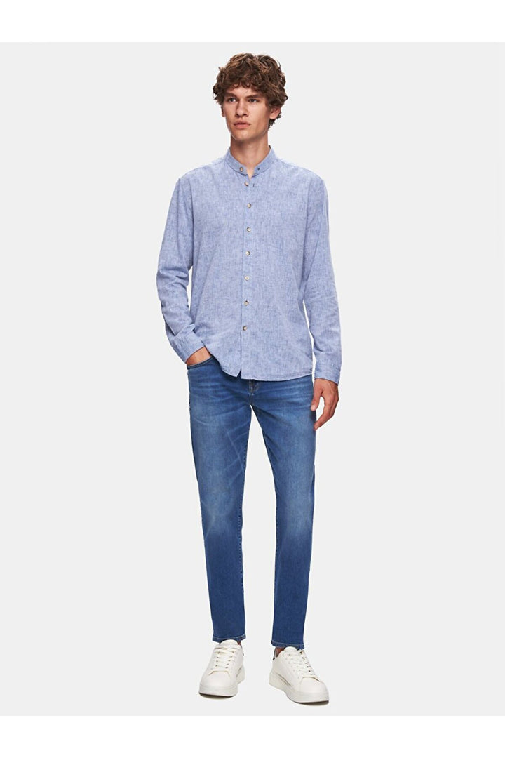 LTB Chemise bleue à manches longues Regular Judge Collar Linen Look